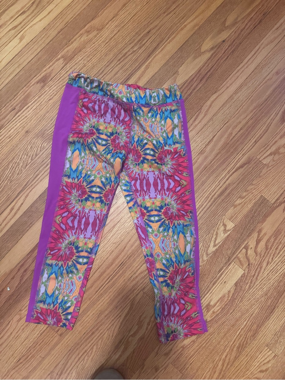 Puma Girls Bright Multicolor Floral Leggings with Purple Side Panels